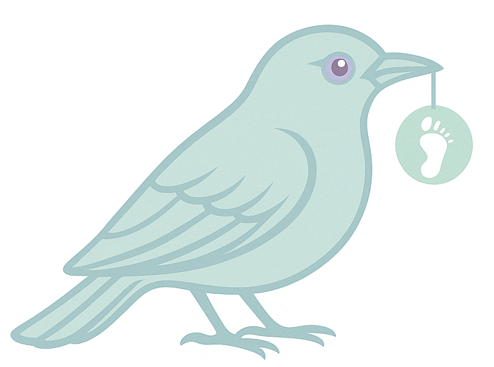 Bowerbird holding a footprint pendant